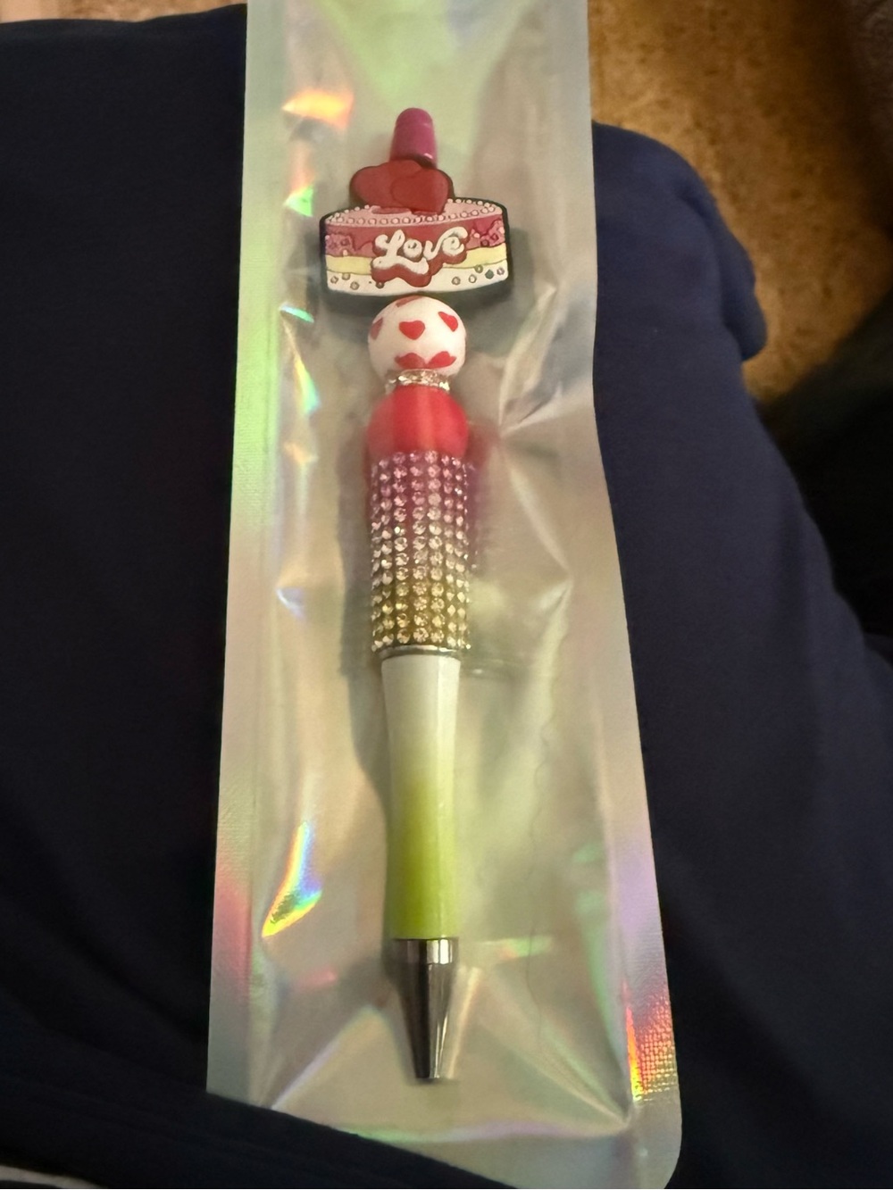 Rhinestone Love Charm Ballpoint Pen - Pink, Red, yellow , White